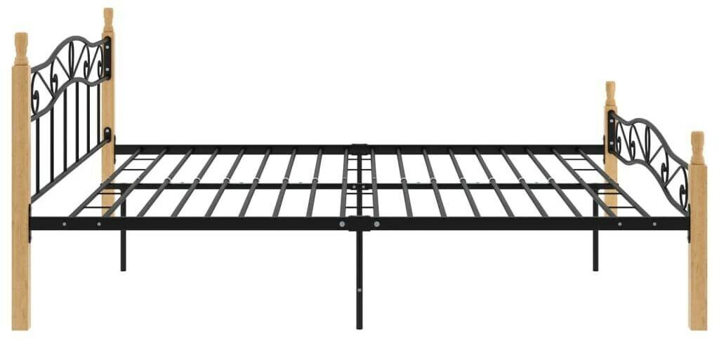 vidaXL Solid Wood Bed Metal And Oak 180x200cm324916 Letti