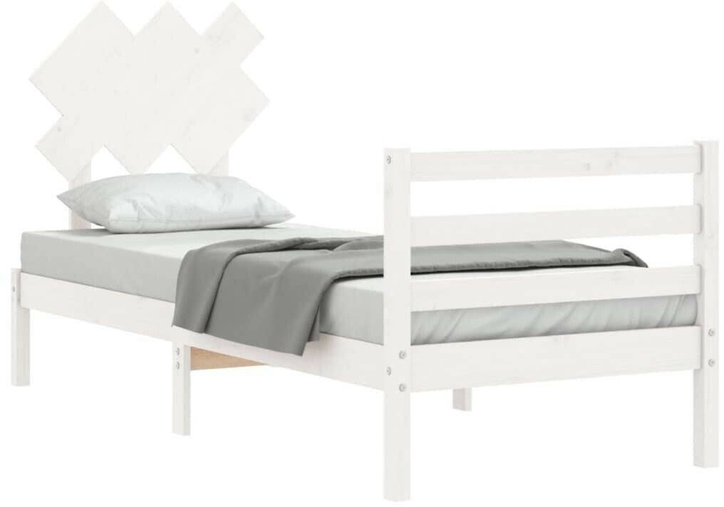 vidaXL Solid wood bed with headboard 90x200cm (3195272) Letti