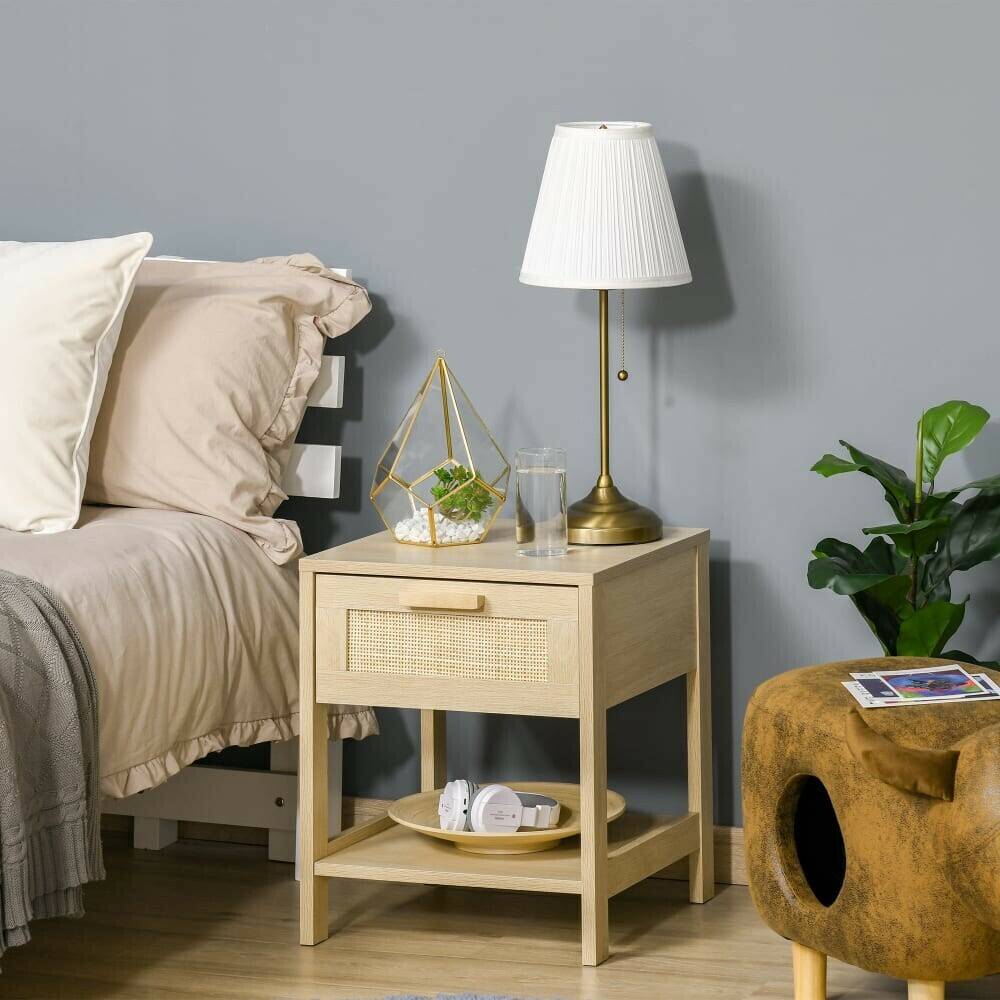 Comodini HomCom Night Stand in Rattan Light Wood