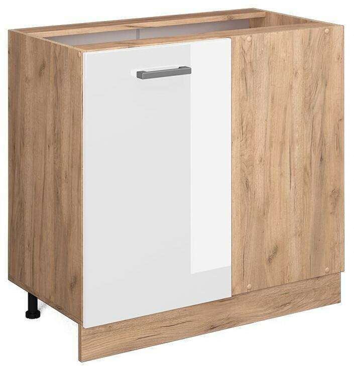 Mobili da cucina Livinity Corner cabinet R-Line, 86 cm without worktop, white high gloss/Goldkraft oak