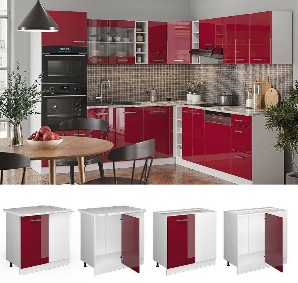 Mobili da cucina Livinity Corner cabinet R-Line, 86 cm without worktop, Bordeaux high gloss/white