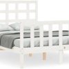 vidaXL Solid wood bed with headboard 120x200cm (3192097) Letti