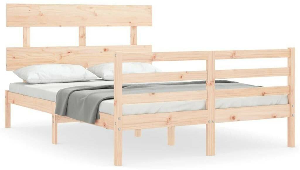 vidaXL Solid wood bed with headboard 140x200cm (3195091) Letti