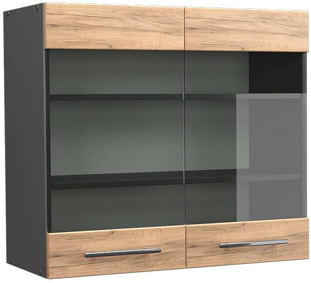 VICCO Glass wall cabinet Fame-Line 80 cm anthracite/oak modern Mobili da cucina