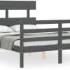 vidaXL Solid wood bed with headboard 140x190cm (3195073) Letti