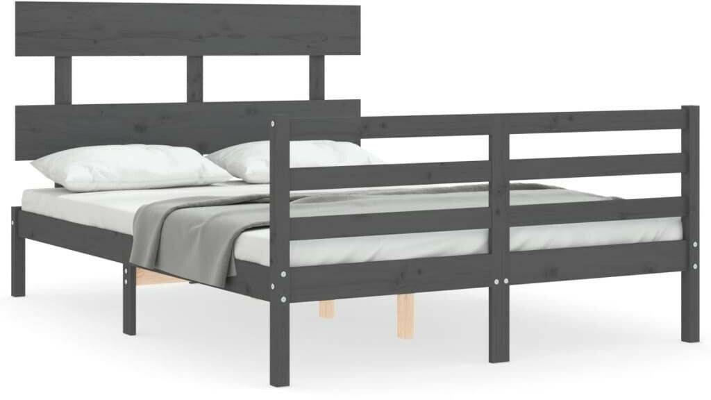 vidaXL Solid wood bed with headboard 140x190cm (3195073) Letti