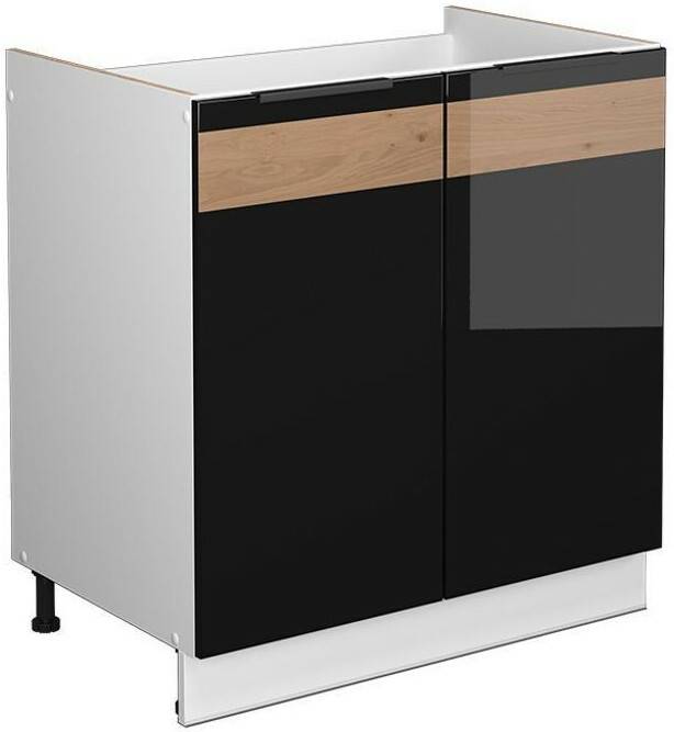 Livinity Fame-Line sink base cabinet, 80 cm without worktop, high-gloss black oak/white Mobili da cucina