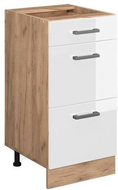 Livinity Kitchen base cabinet R-Line, 40 cm with drawers, without worktop, white high gloss/Goldkraft oak Mobili da cucina