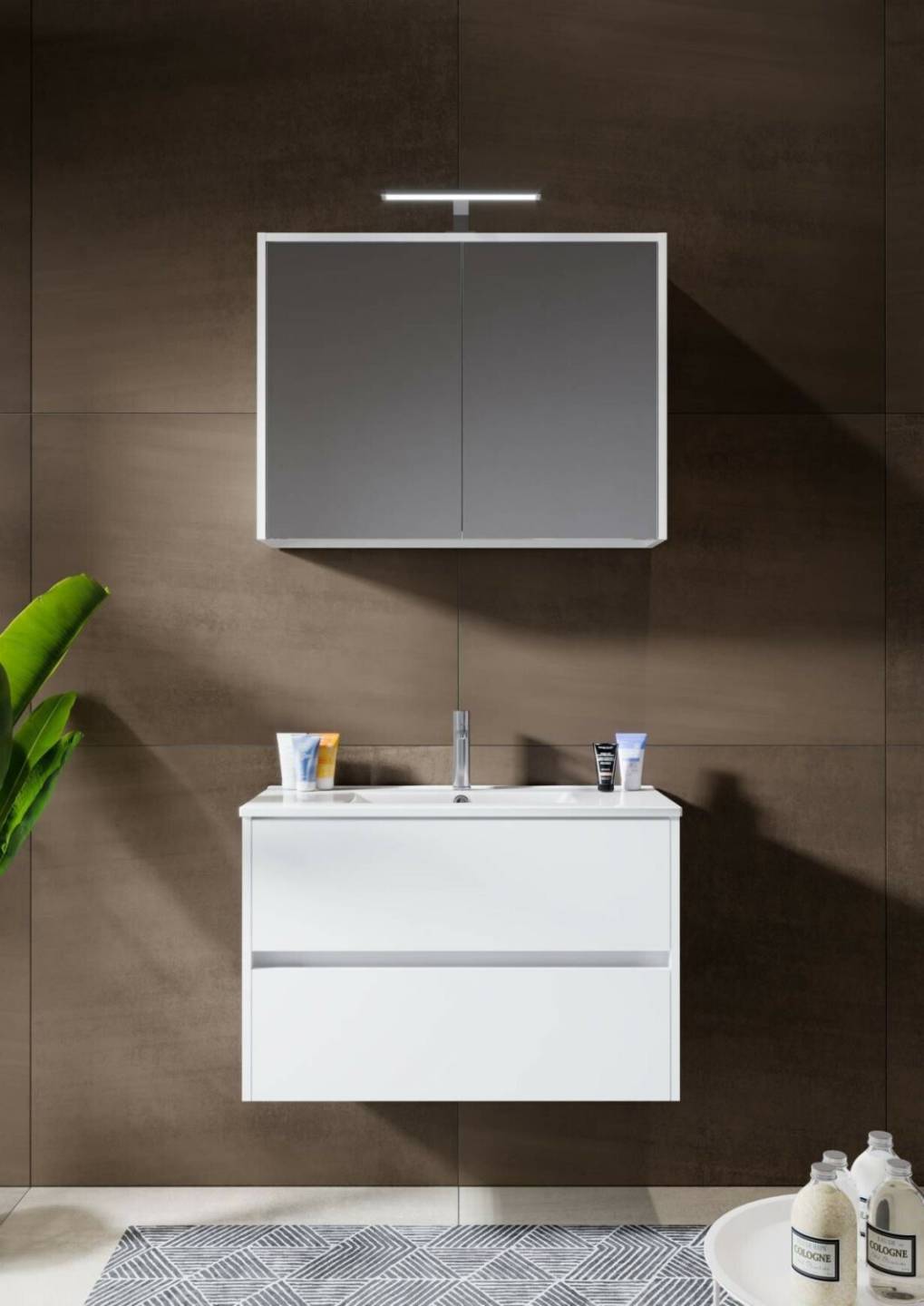 Set mobili da bagno Riho Porto Slim bathroom furniture set 80cm + mirror cabinet high-gloss white (F014108DP0)