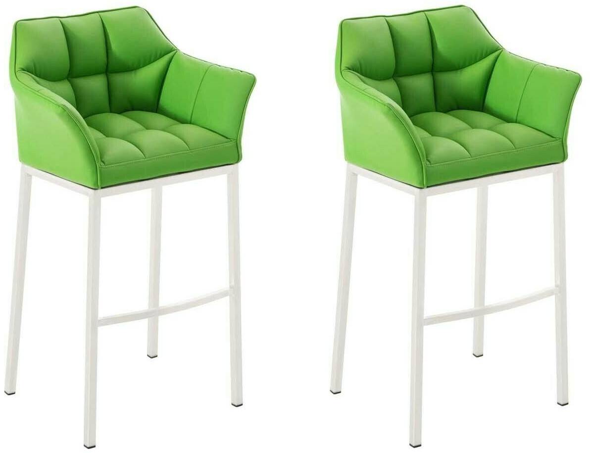 CLP Set of 2 bar stools Damaso faux leather with 4-foot frame white green (304024) Mobili bar