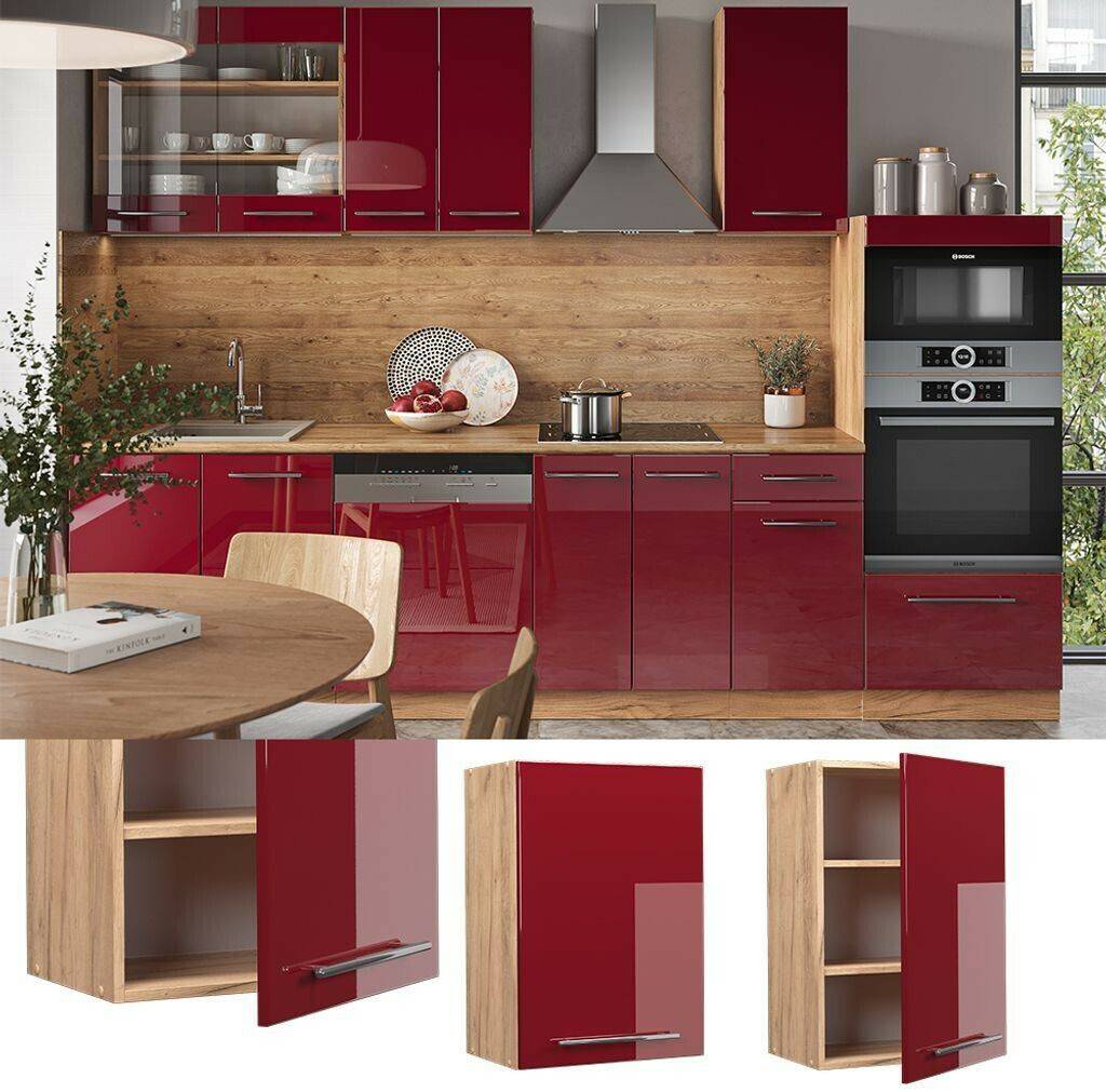 Livinity Wall cabinet Fame-Line, 50 cm, Bordeaux high gloss/Goldkraft oak Mobili da cucina