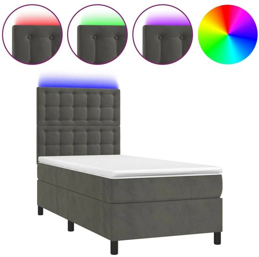 vidaXL Box spring bed with mattress & LED 90x190cm velvet (3136336) Letti