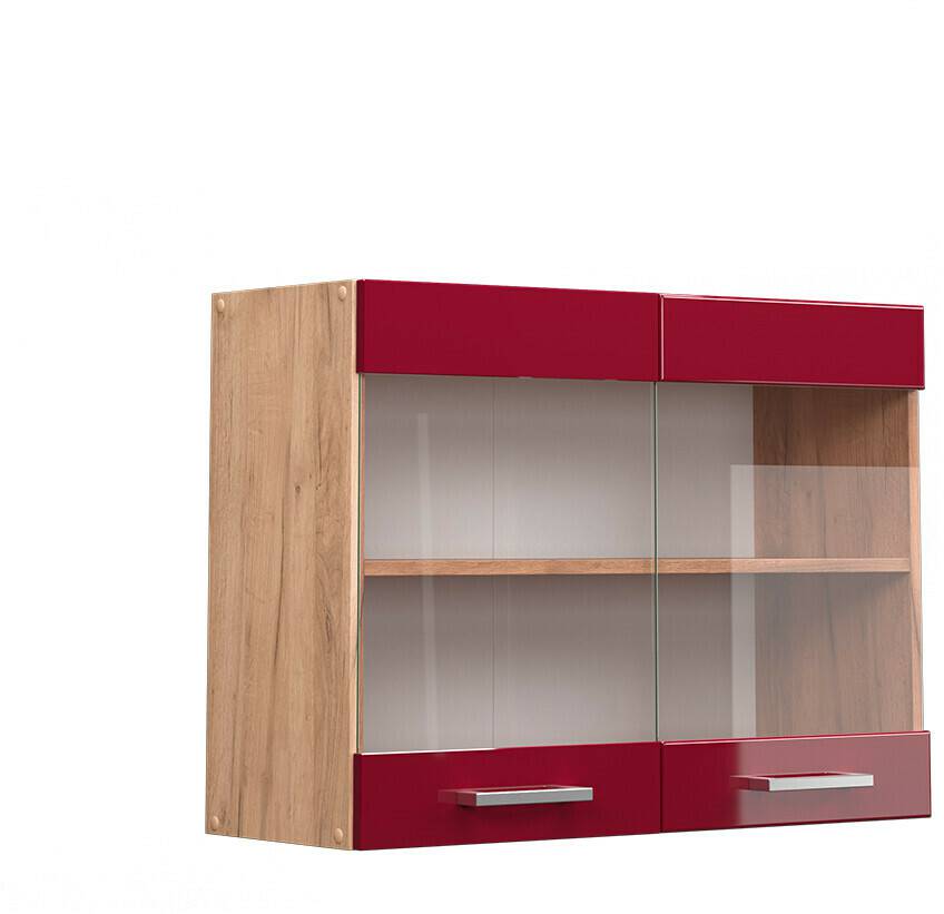 VICCO Glass wall cabinet R-Line 80 cm oak/bordeaux red high gloss modern Mobili da cucina