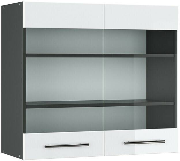 VICCO Glass wall cabinet Fame-Line 80 cm anthracite/white high gloss modern Mobili da cucina