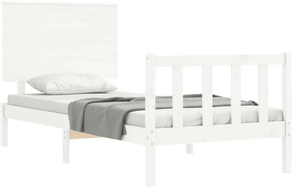 vidaXL Solid wood bed with headboard 100x200cm (3193392) Letti