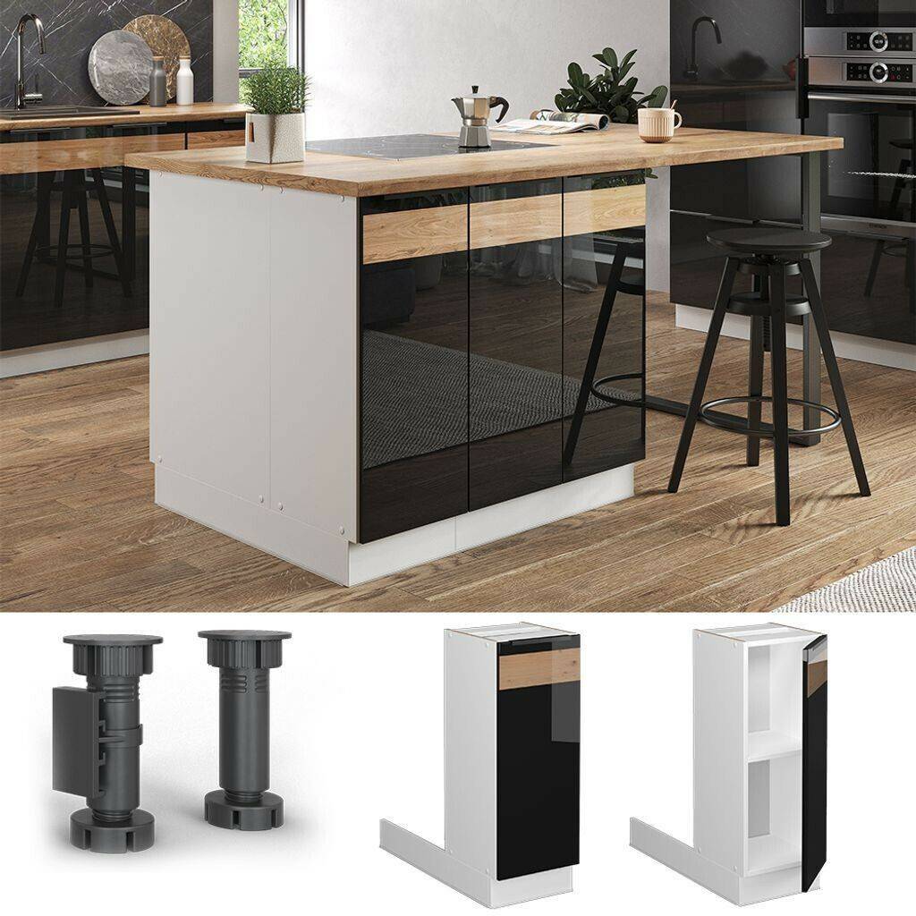 Livinity Fame-Line kitchen island, 30 cm without worktop, high-gloss black oak/white Mobili da cucina