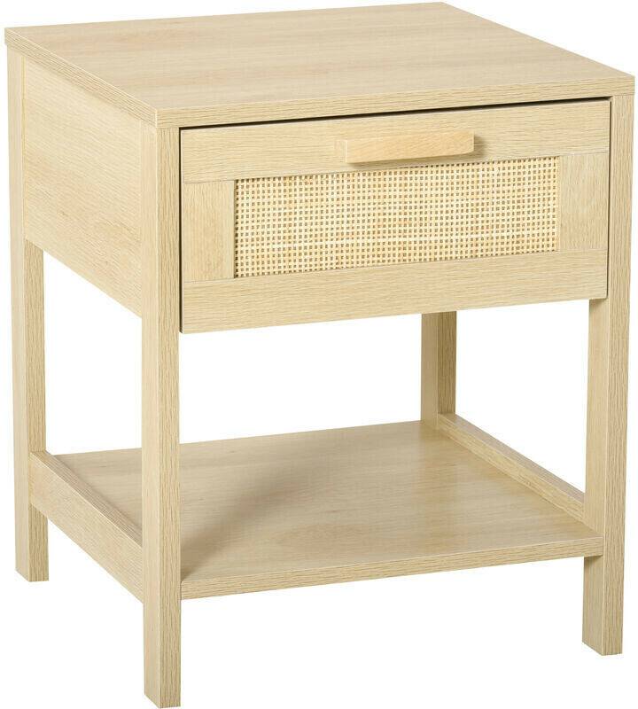 Comodini HomCom Night Stand in Rattan Light Wood