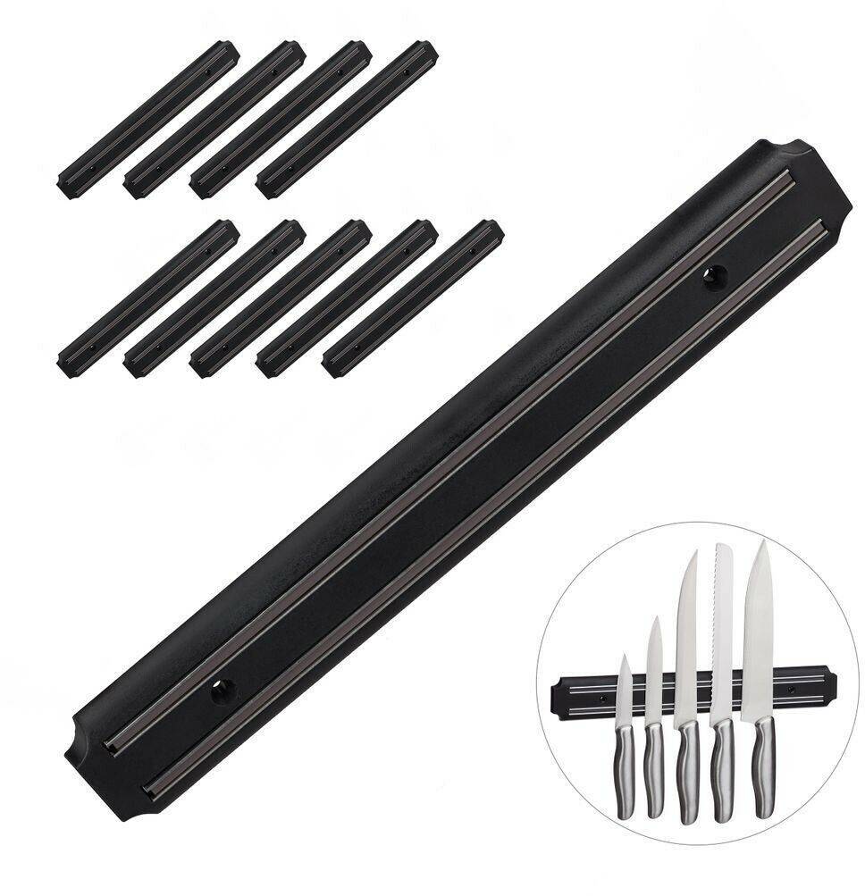 Relaxdays 10 x black magnetic strips Barre portautensili da cucina