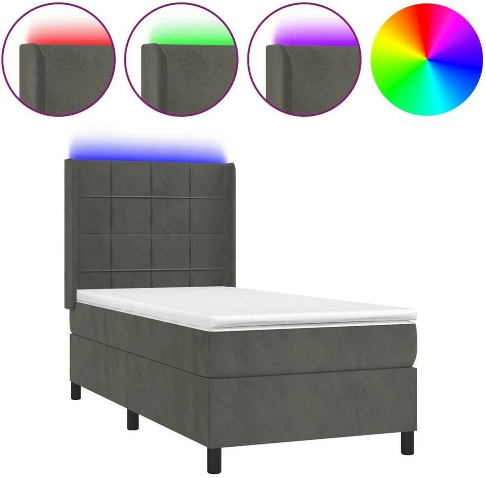 vidaXL Box spring bed with mattress & LED 90x200cm velvet (3139542) Letti