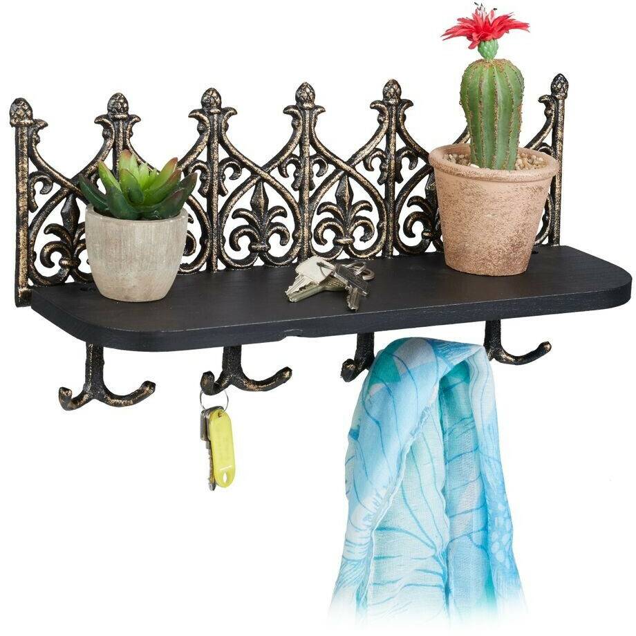 Cassettine portachiavi Relaxdays Key rack with shelf with 8 hooks vintage bronze (10039652-490)