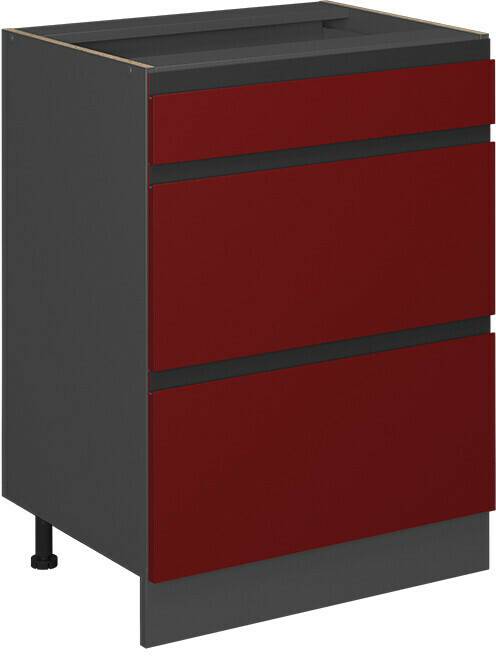 VICCO Drawer base cabinet R-Line 60 cm anthracite/red handleless 3 drawers Mobili da cucina