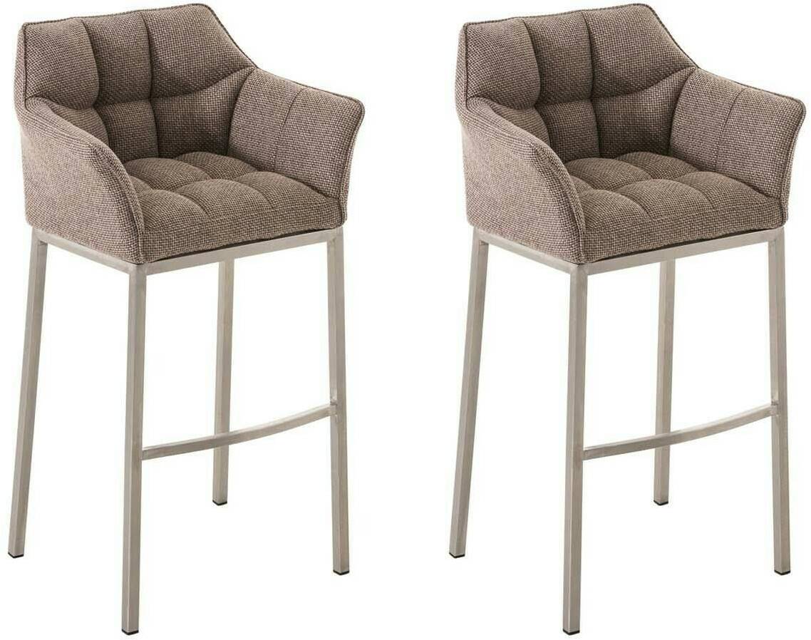 CLP Set of 2 bar stools Damaso fabric with 4-foot frame stainless steel terra brown (304151) Mobili bar