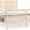 vidaXL Solid wood bed with headboard 160x200cm (3194126) Letti