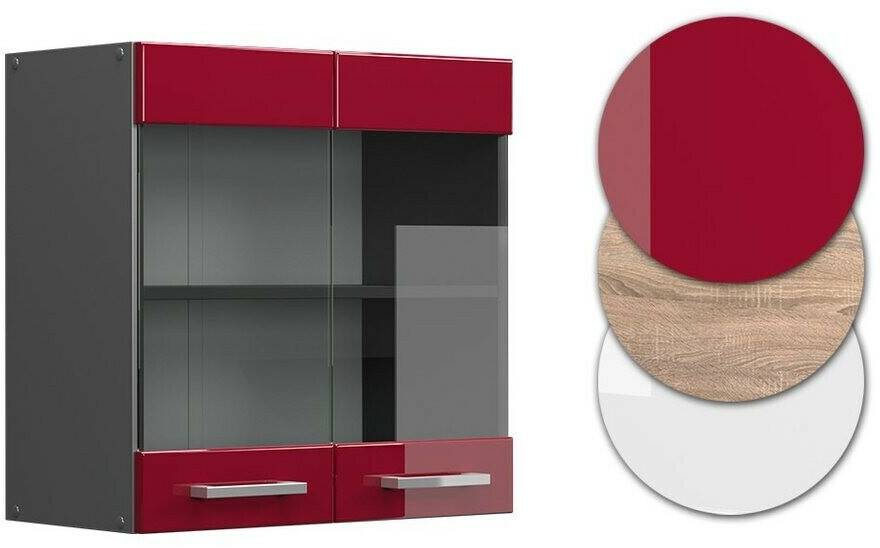 VICCO Glass wall cabinet R-Line 60 cm anthracite/burgundy high gloss modern Mobili da cucina