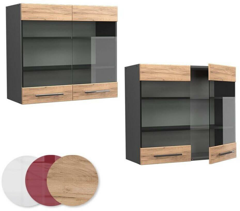 VICCO Glass wall cabinet Fame-Line 80 cm anthracite/oak modern Mobili da cucina