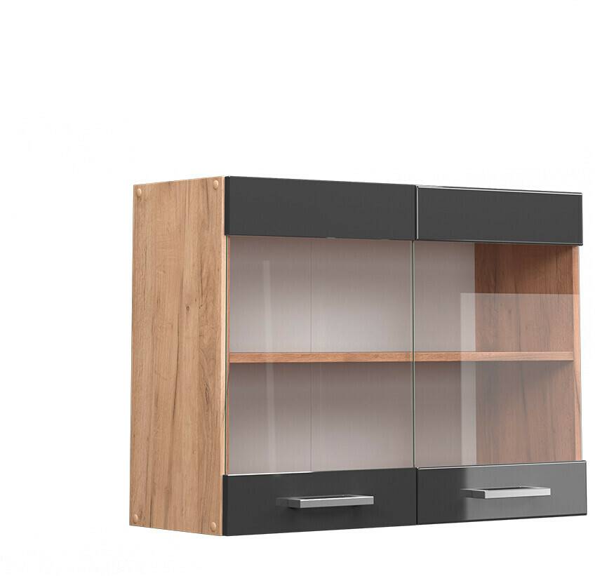 VICCO Glass wall cabinet R-Line 80 cm oak/anthracite high gloss modern Mobili da cucina