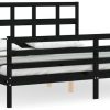 vidaXL Solid wood bed with headboard 200x200cm (3194855) Letti