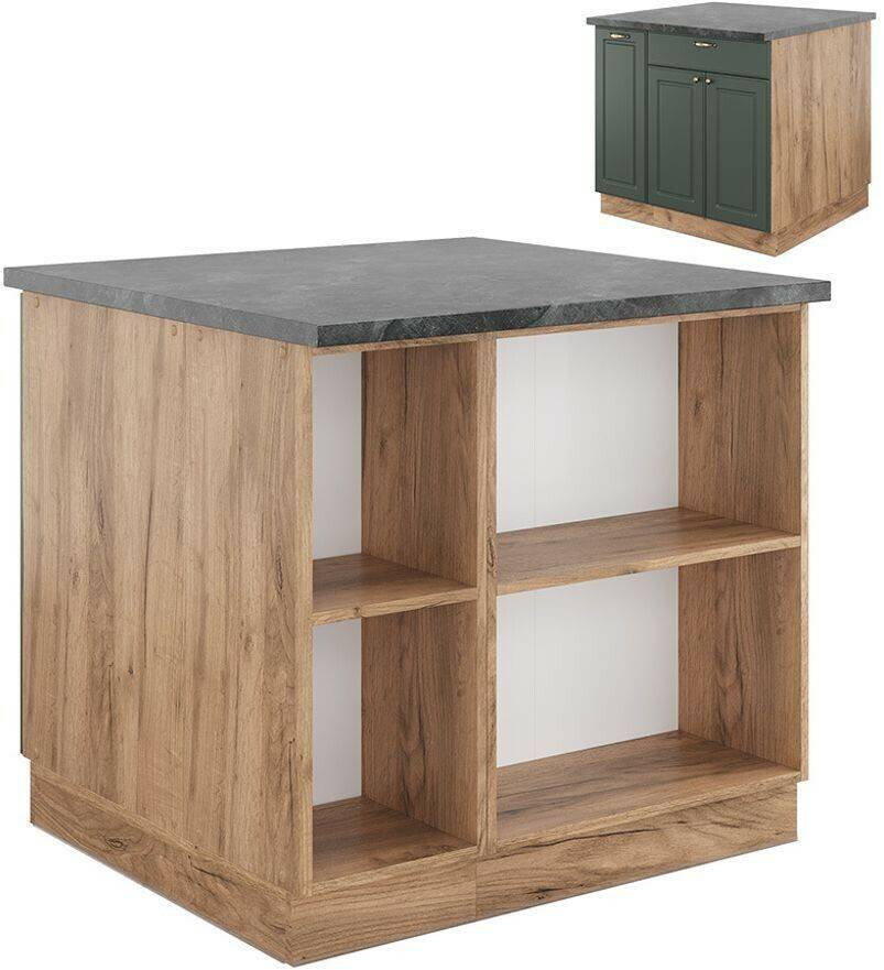 Livinity Kitchen island Fame-Line, 90 cm with drawer, without worktop, green-gold country house/Goldkraft oak Mobili da cucina