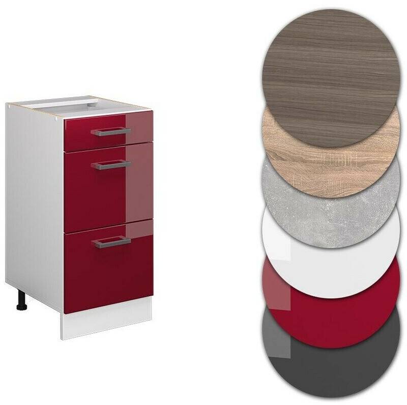 Mobili da cucina VICCO Drawer base cabinet R-Line 40 cm white/burgundy high gloss modern 3 drawers