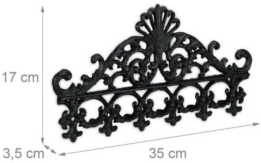 Cassettine portachiavi Relaxdays 2 x black cast iron coat rack 17x35x3,5 cm black (10040719-0)