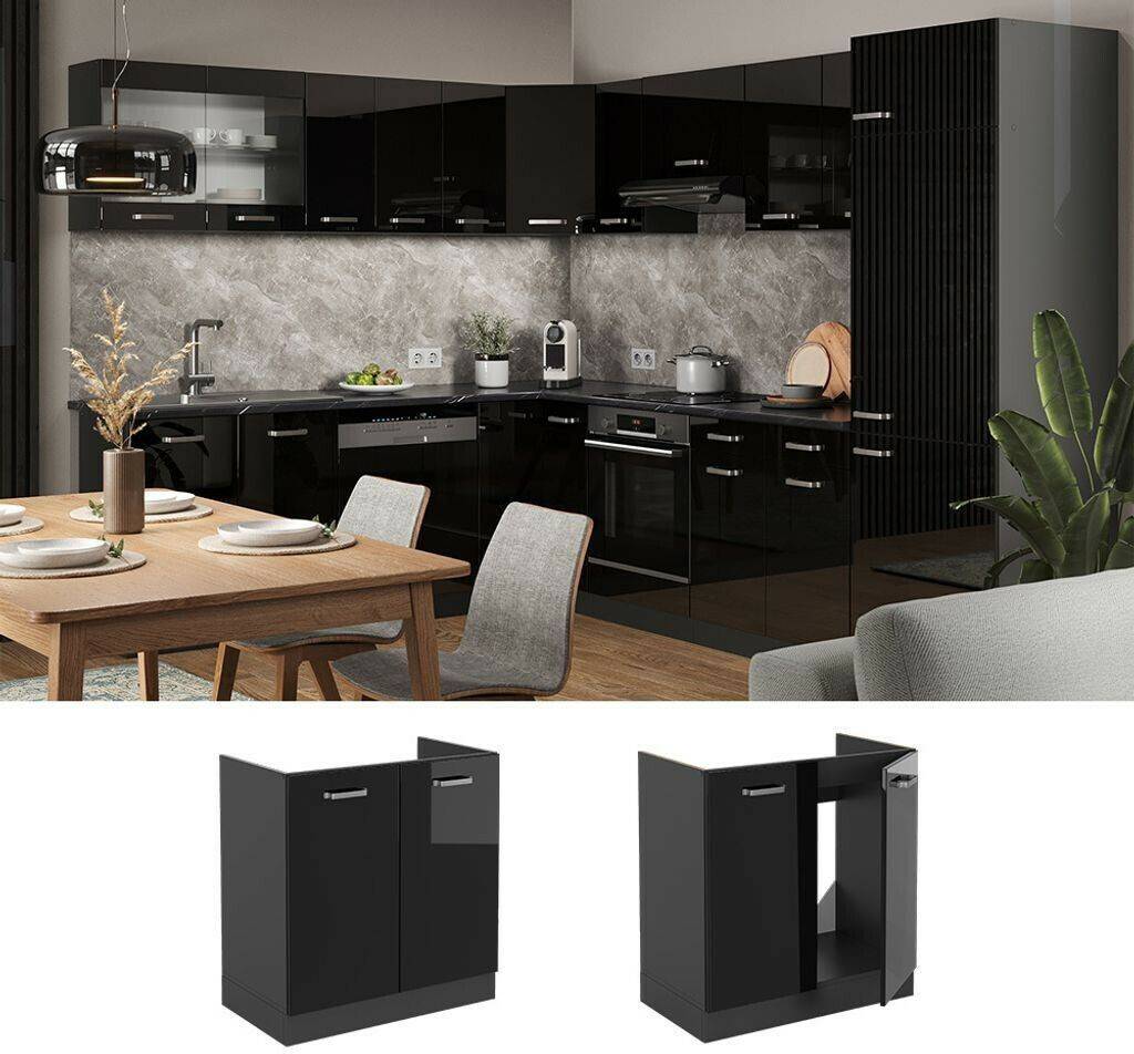 VICCO Sink base cabinet R-Line 80 cm without worktop black high gloss/anthracite Mobili da cucina