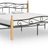 vidaXL Solid Wood Bed Metal And Oak 180x200cm324916 Letti