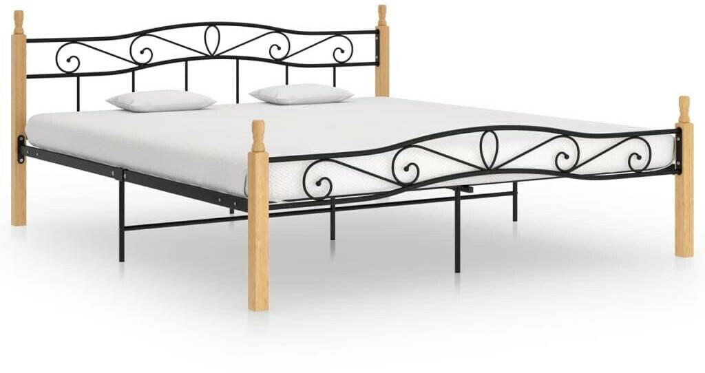 vidaXL Solid Wood Bed Metal And Oak 180x200cm324916 Letti