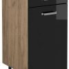 Livinity Kitchen base cabinet R-Line, 40 cm without worktop, black high gloss/Goldkraft oak Mobili da cucina