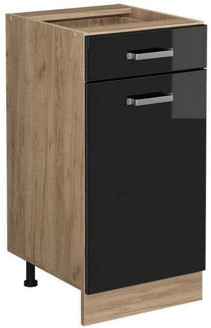 Livinity Kitchen base cabinet R-Line, 40 cm without worktop, black high gloss/Goldkraft oak Mobili da cucina