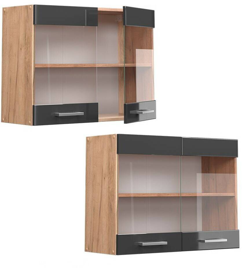 VICCO Glass wall cabinet R-Line 80 cm oak/anthracite high gloss modern Mobili da cucina