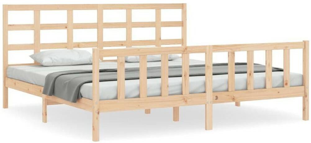 vidaXL Solid wood bed with headboard 180x200cm (3192116) Letti