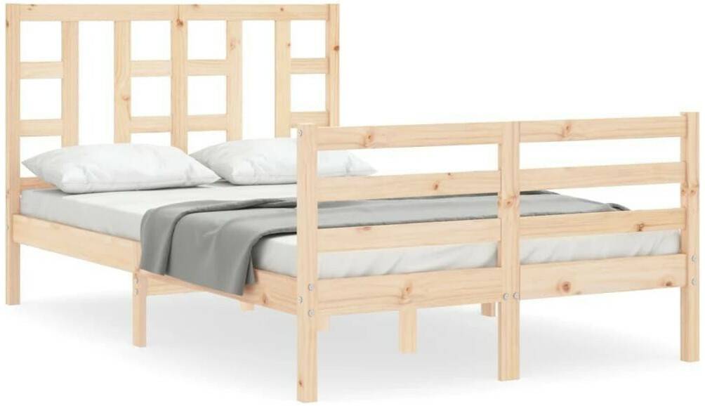 vidaXL Solid wood bed with headboard 120x200cm (3193916) Letti