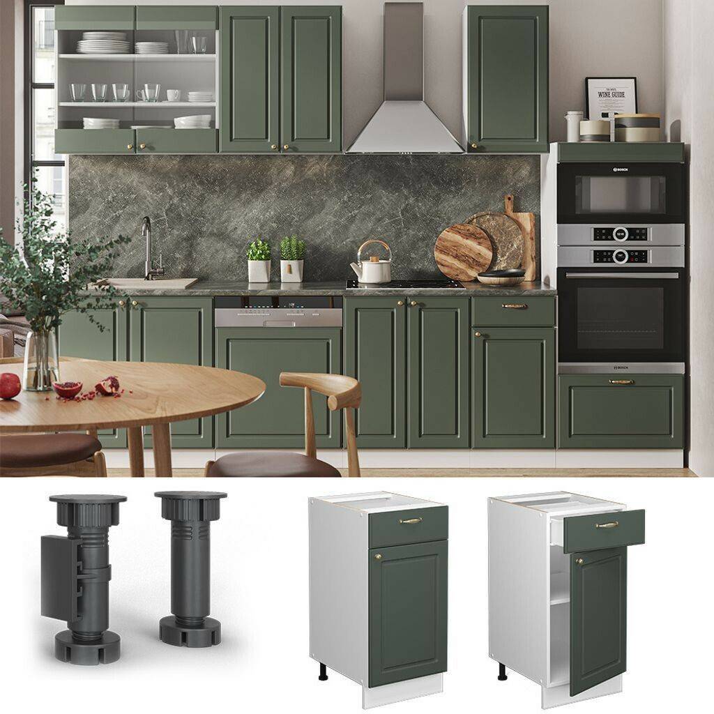 Livinity Fame-Line kitchen base cabinet, 40 cm without worktop, green-gold country house/white Mobili da cucina